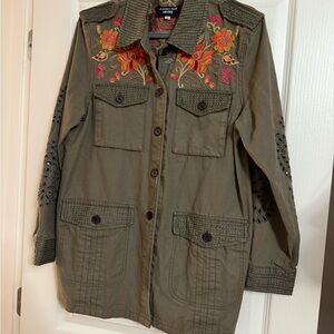 Johnny Was Embroidered Olive Green Jacket